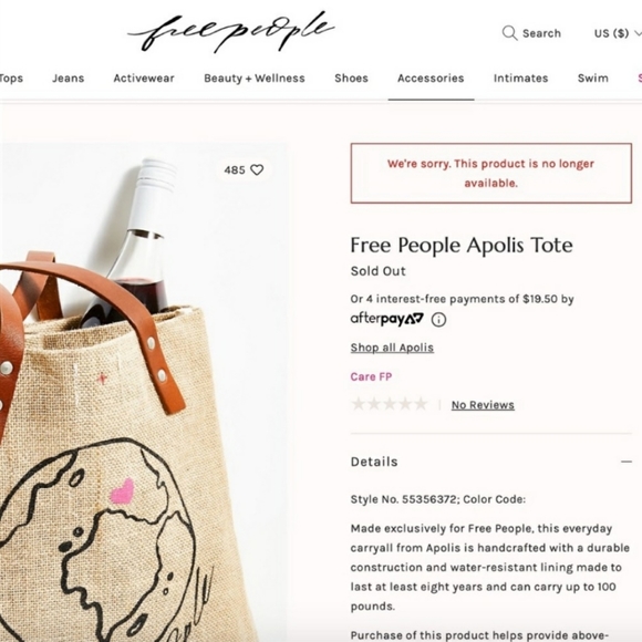 New Free People Apolis reusable tote bag market os - Picture 3 of 16